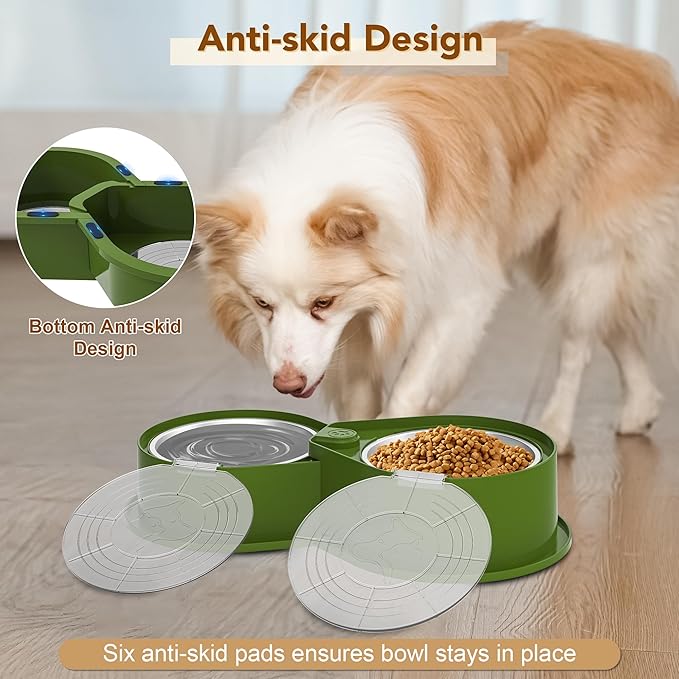 Stainless Steel Dog Bowl Set with Lids, 304 Metal Dual Food & Water Bowls for Dogs & Cats, Large