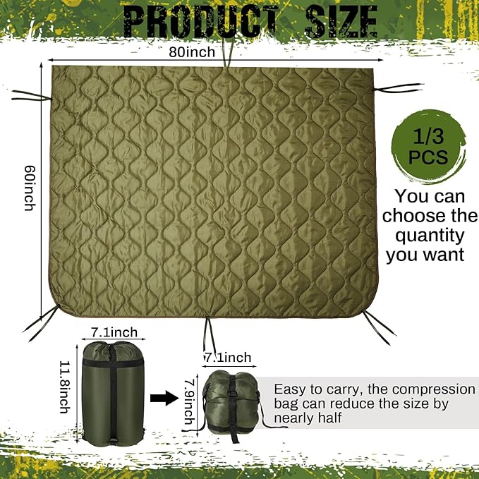 Barydat 80 x 60 Inch Woobie Military Poncho Liner Woobie Blanket Waterproof Thermal Poncho Liner