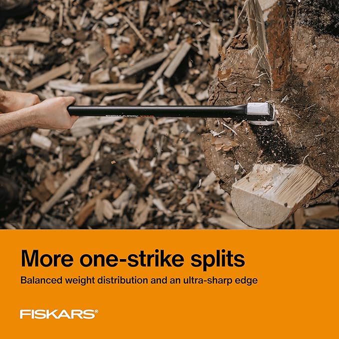 Fiskars X25 Splitting Axe, 28" Wood Splitting Axe for Medium to Large Size Logs with Shock