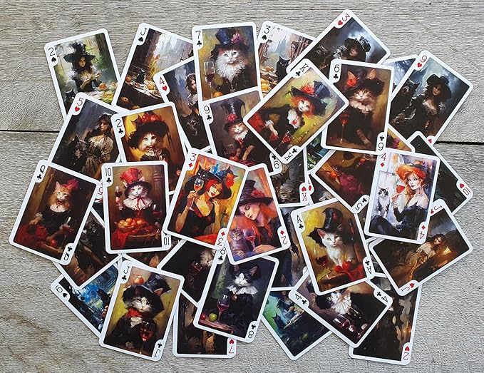 Wicca Witch Playing Cards (Poker Deck 54 Cards All Different) Elegant Witch Ladies with Black Cats