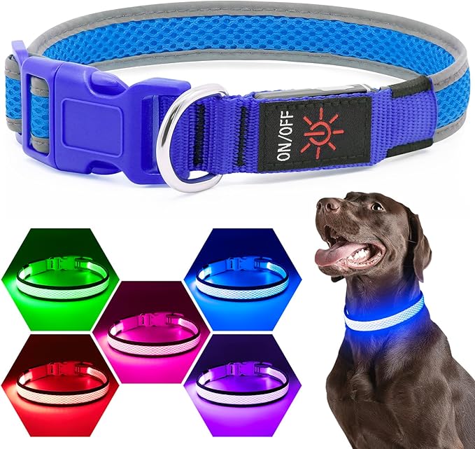 Flashseen LED Dog Collar, Light Up Dog Collar USB Rechargeable, Brightest Dog Lights for Night