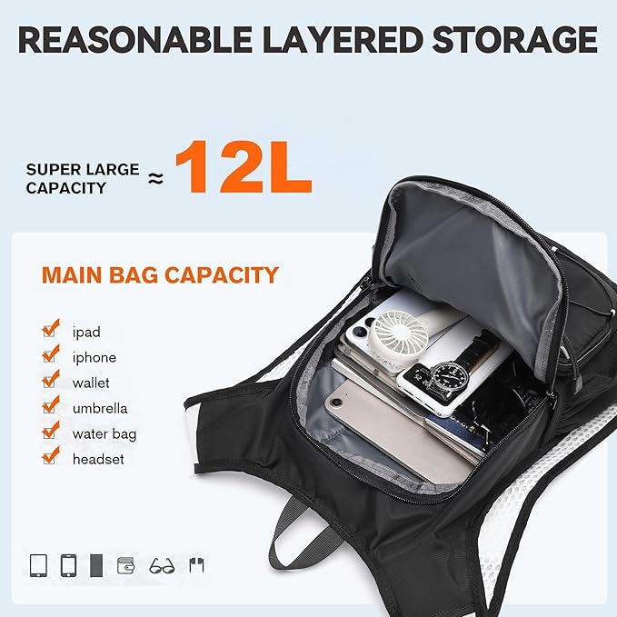 Wotony Lightweight Hydration Backpack with 2LOR 3LWater Bladder for Cycling Hiking Rave - Water