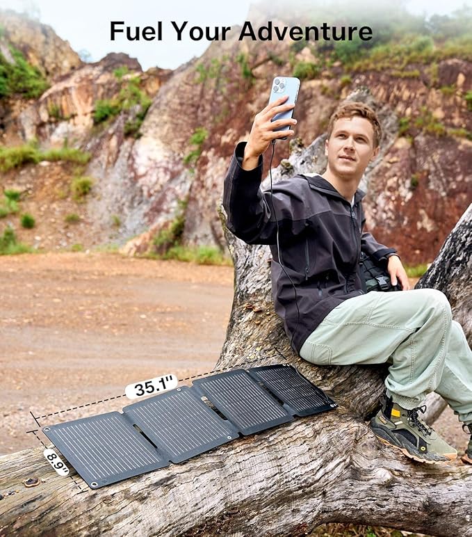 PEAKFLOW 30W Solar Panel,Foldable Portable Solar Panel,25.4% High-Efficiency, USB-A and 2 USB-C