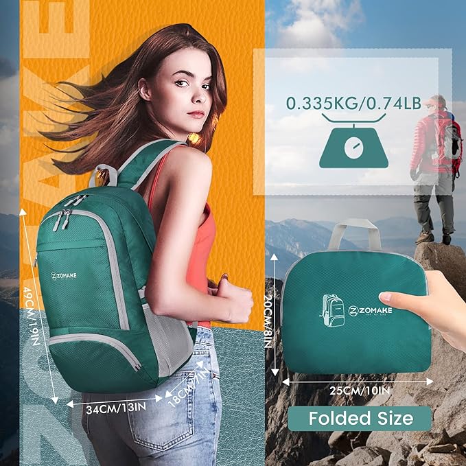 ZOMAKE Lightweight Packable Backpack 30L, Foldable Hiking Backpacks Water Resistant Compact Folding