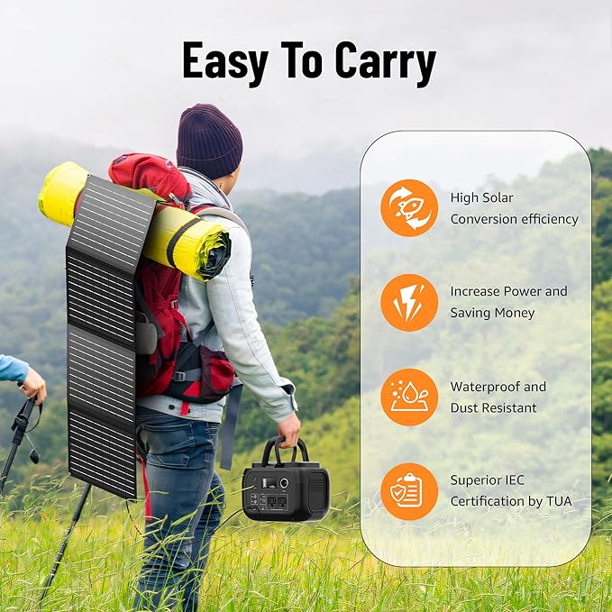 Solar Powered Generator 300W Peak/70400mAh, 260Wh Portable Power Station with Panels 40W Included