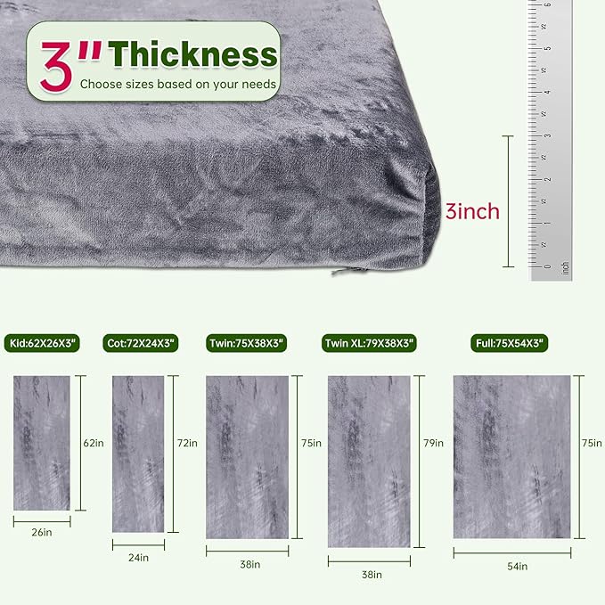 Memory Foam Camping Mattress pad,3 Inch Thick Floor Sleeping Mat Pad for Adults with Waterproof and