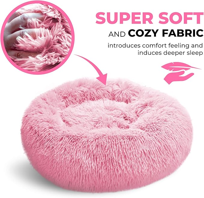 Whiskers & Friends Cat Beds for Indoor Cats Washable, Orthopedic Soft Fluffy Round Calming Pet Bed