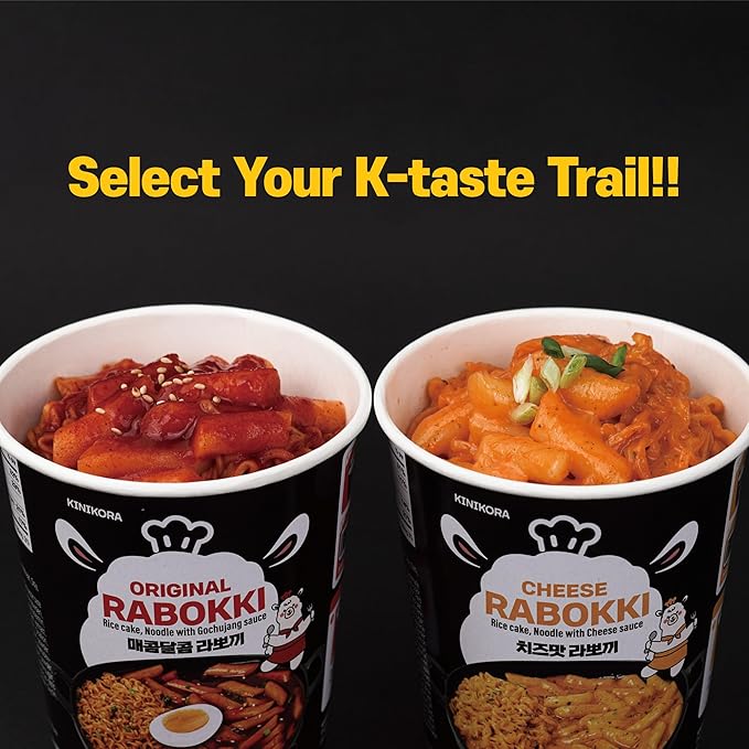 KINIKORA Premium Instant Rabokki Cup - Cheese Flavor, 2 Cups, Korean Ramen & Tteokbokki, Quick and