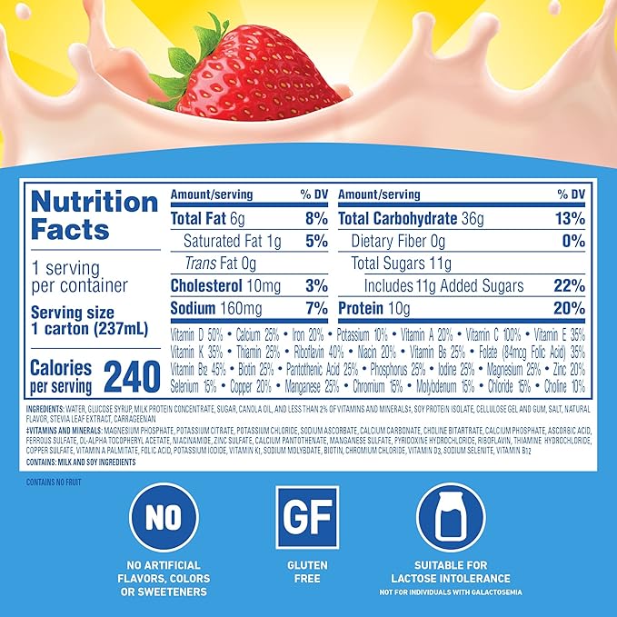 Carnation Breakfast Essentials Ready-to-Drink Creamy Strawberry, 8 FL OZ Carton,8 Fl Oz (Pack of 24)