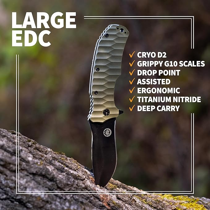Off-Grid Knives - Rapid Fire Ranger, Camping & Hunting Knife, Cryo D2 Blade Steel with Olive Drab