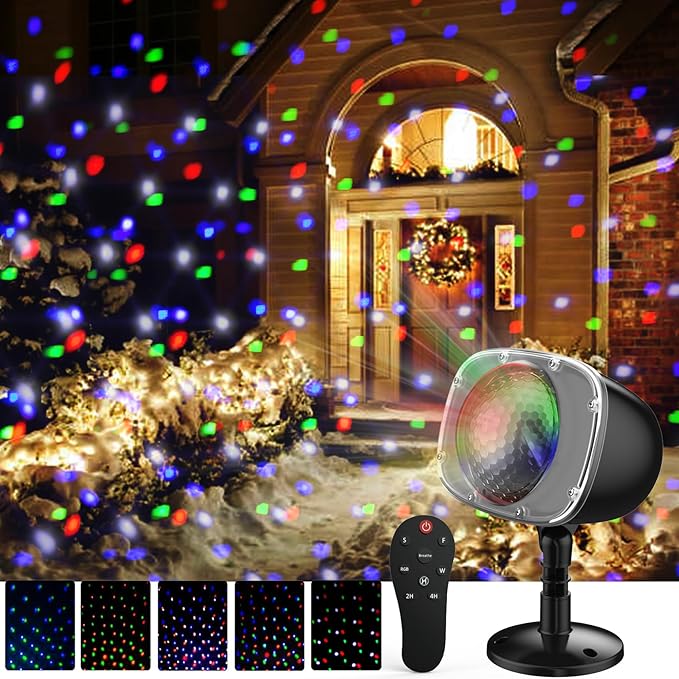Elec3 Christmas Snow Projector Lights Outdoor, RGBW Snowfall Projector Lamp Rotating Falling Snow
