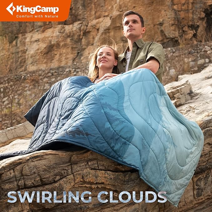 KingCamp Ultralight Camping Blanket, Packable Down Alternative Puffy Printed Wearable Blanket with