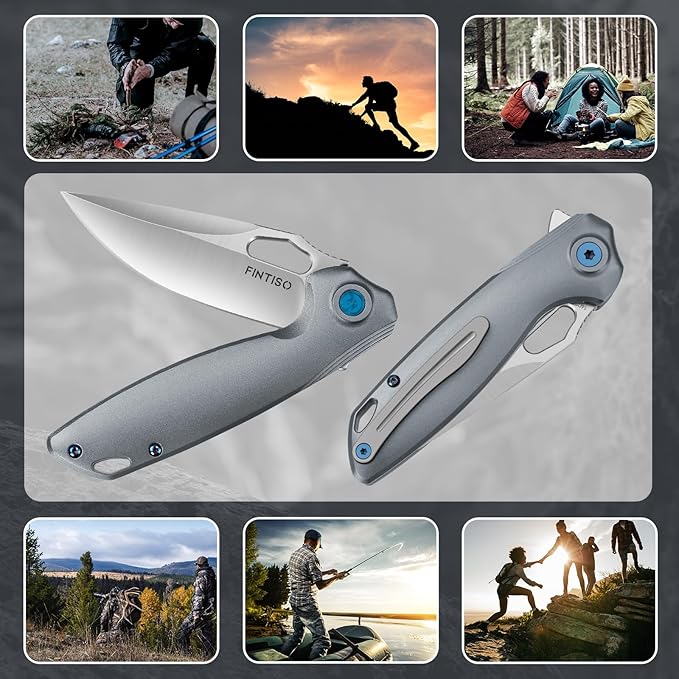 FINTISO Pocket Knife 3.38" Folding Knife Premium 14C28N Blade with 6061 Aluminum Alloy Handle