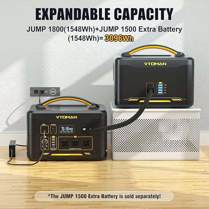 VTOMAN Jump 1800 Portable Power Station, 1548Wh LiFePO4 Solar Generator 1800W (Peak 3600W)
