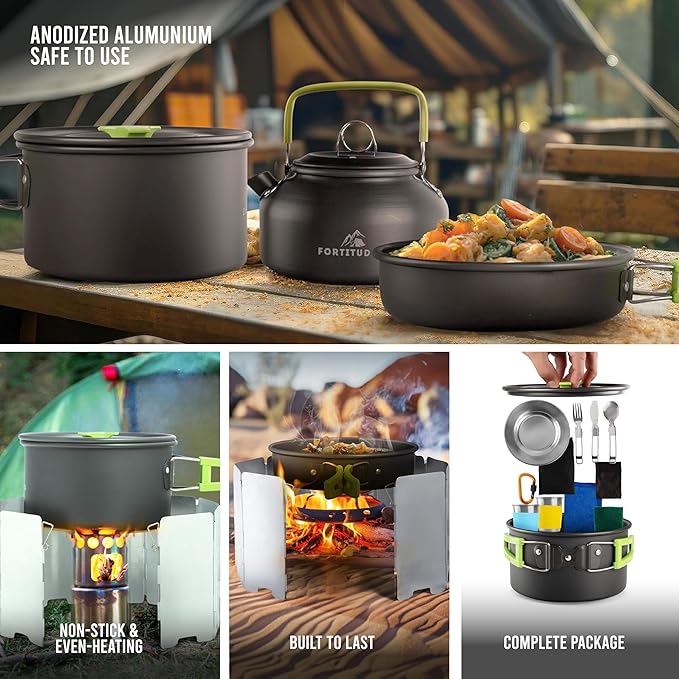 Camping Cookware Set - 19-Piece Lightweight Backpacking Cookware with Pots, Pans, Utensils