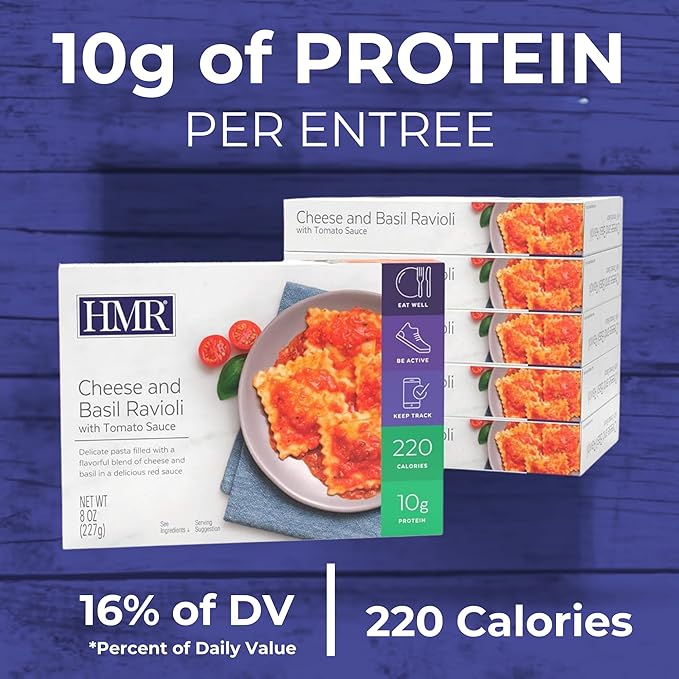 HMR Cheese and Basil Ravioli Entrée | Pre-packaged Lunch or Dinner | Ready to Eat | Vegetarian |