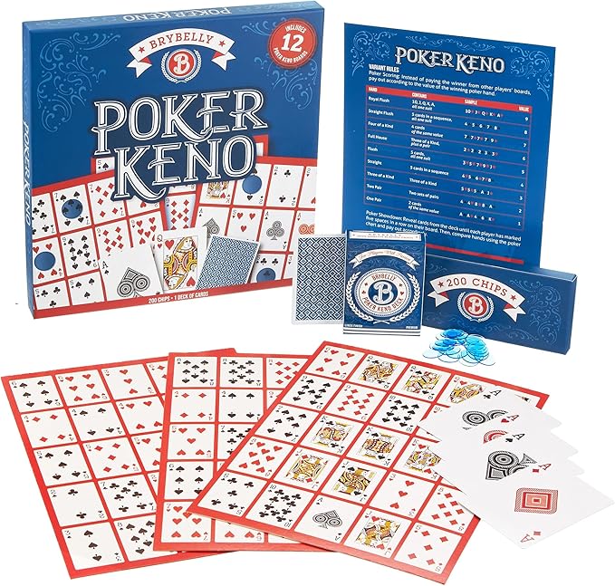 Brybelly Poker Keno Game Set with Cards and Chips - Adult Family Casino Board Game Night Gift
