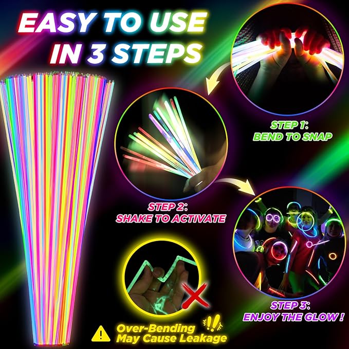 100Pcs Glow Sticks - 22 inch Glow In the Dark Sticks Party Supplies, Halloween Glow Party Pack for