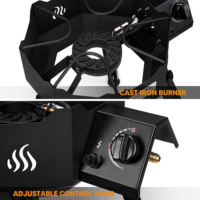 ONLYFIRE Portable Gas Burner with Adjustable Removable Legs, Propane Camping Stove for Backyard RV