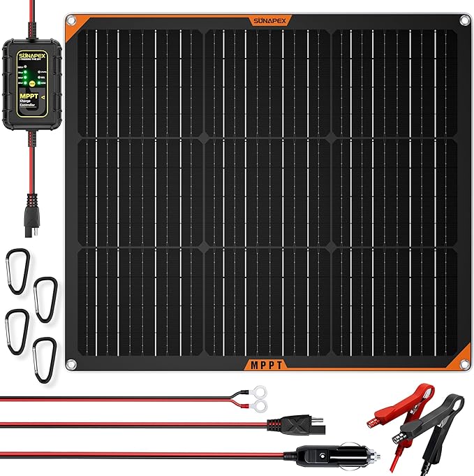 SUNAPEX 50W Flexible Solar Panel with MPPT Charge Controller, Solar Battery Charger Maintainer, 12V
