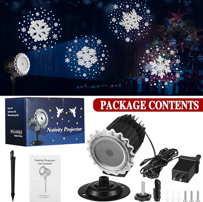 Tuanse Christmas Outdoor Snowflake Projector Lights LED Flood Light Holiday with Stars for Xmas