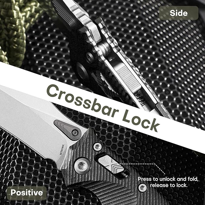 Folding Pocket Knife for Men, M390 3.7" Blade with G10 Handle and Crossbar Lock, EDC Knife for