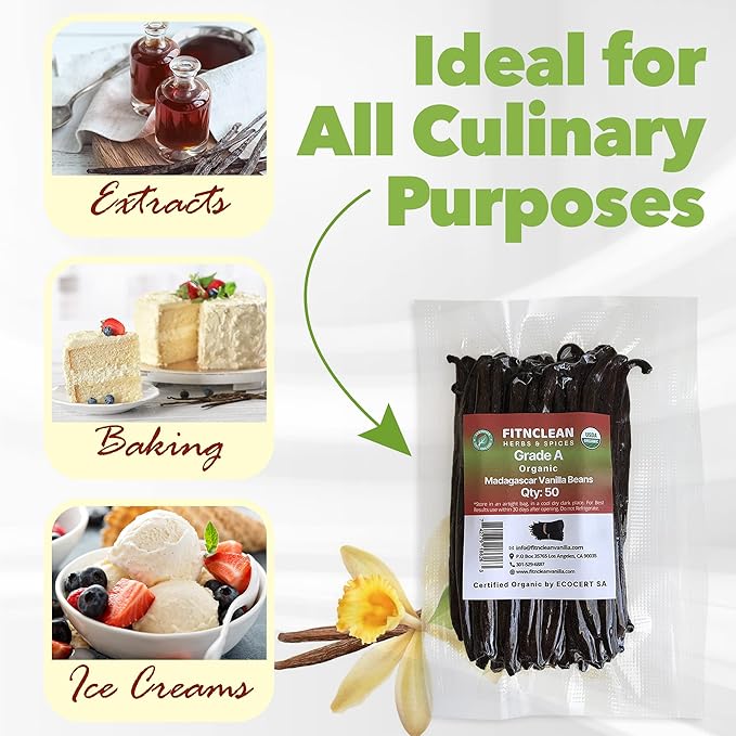 50 Organic Grade A Madagascar Vanilla Beans. Certified USDA Organic for Extract and All Things