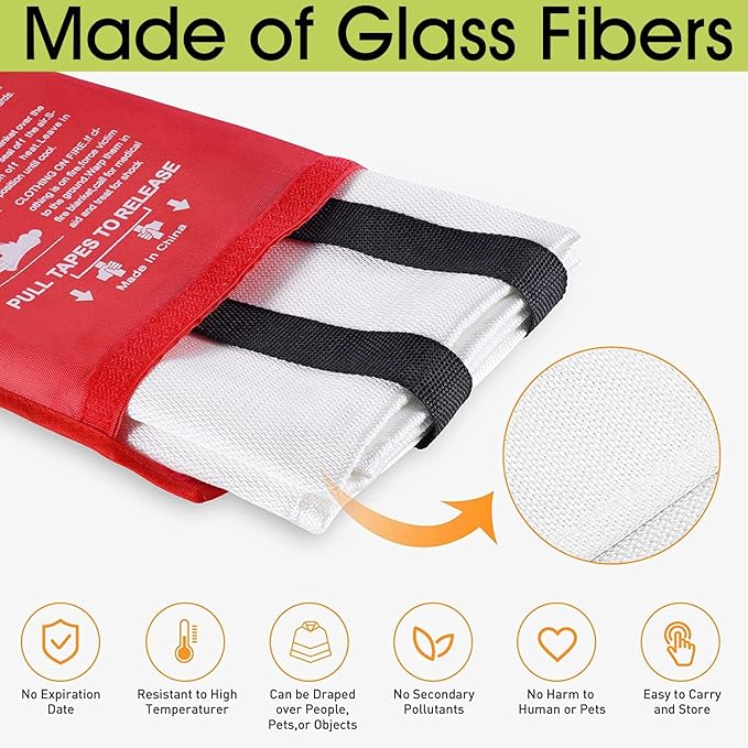 Fire Blanket for Kitchen Home Emergency - Fiberglass Blankets Fire Survival Suspension Flames