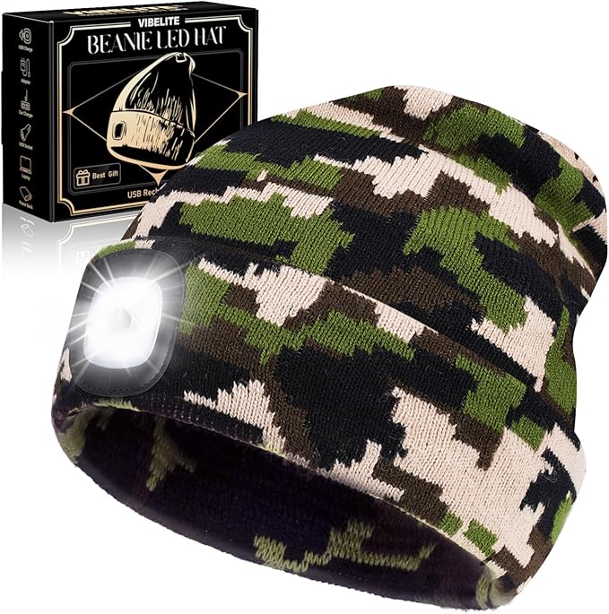 LED Beanie Hat with Light, USB Rechargeable LED Headlamp, Gifts for Men, Him, Husband, Boyfriend