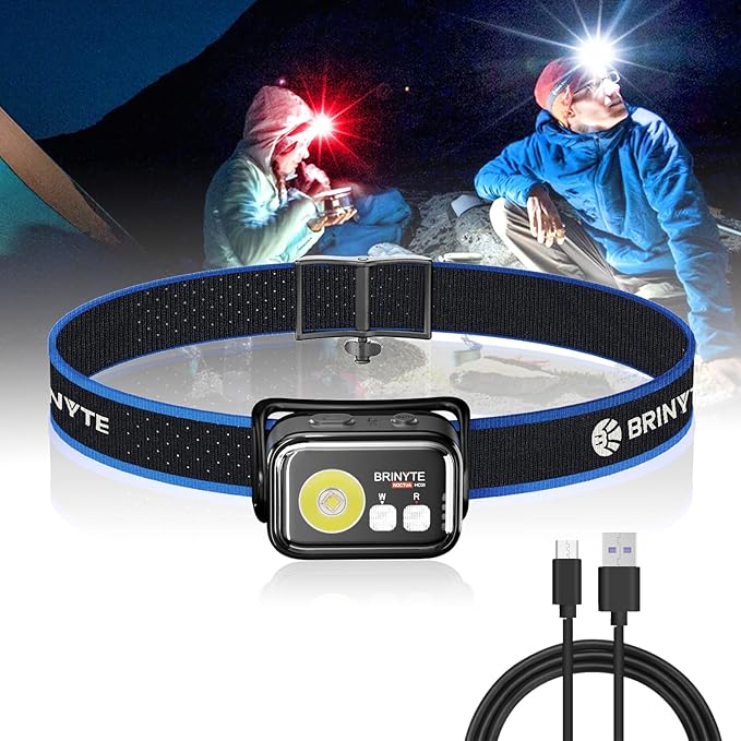 Brinyte HC01 1000 Lumen Rechargeable Headlamp, USB-C/AAA Dual Power, Red Light & 45H Runtime (Low