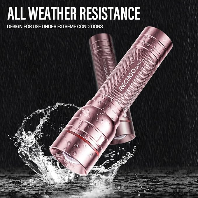 Rechargeable Flashlights High Lumens, G1000 Super Bright Flash Light Pink, Small Zoomable LED