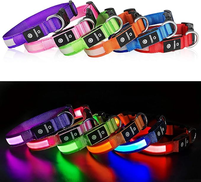 MASBRILL Light Up Dog Collars-LED Dog Collar Rechargeable Waterproof Lighted Dog Collar Night