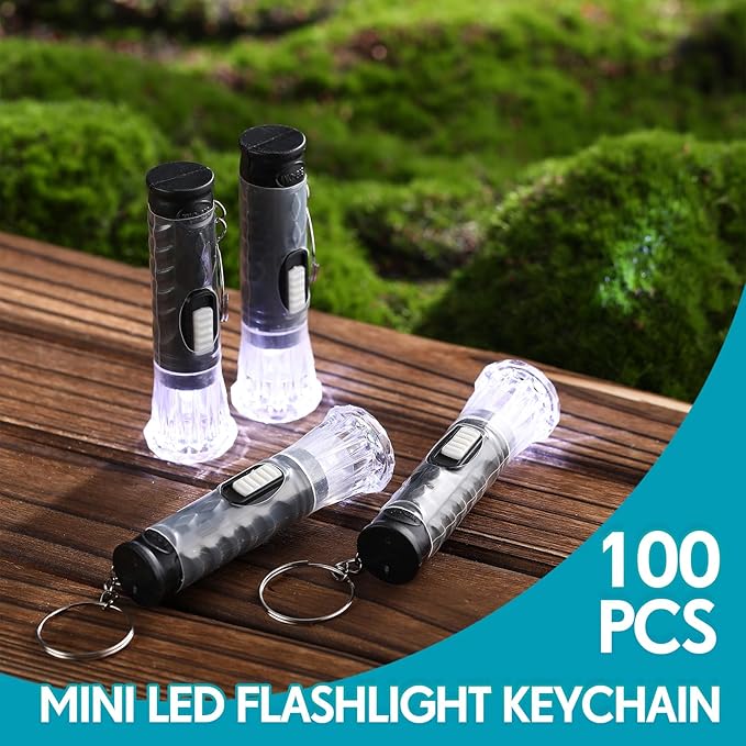 Jexine 100 Pcs Mini Flashlight Keychain Bulk Assorted Colors Torch Keyring Flashlights LED Small