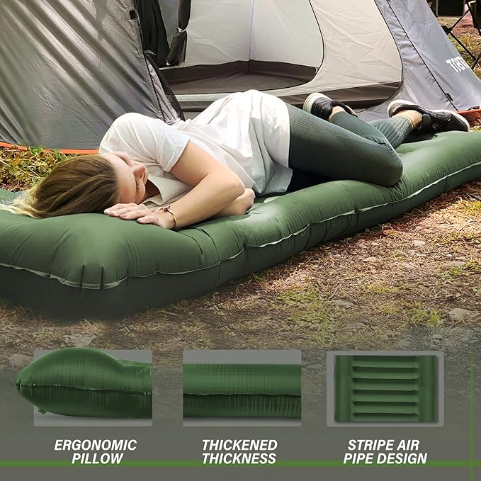 TOBTOS Inflatable Camping Sleeping Pad with Pillow, Thick 6 Inch Ultralight Sleeping Pad with