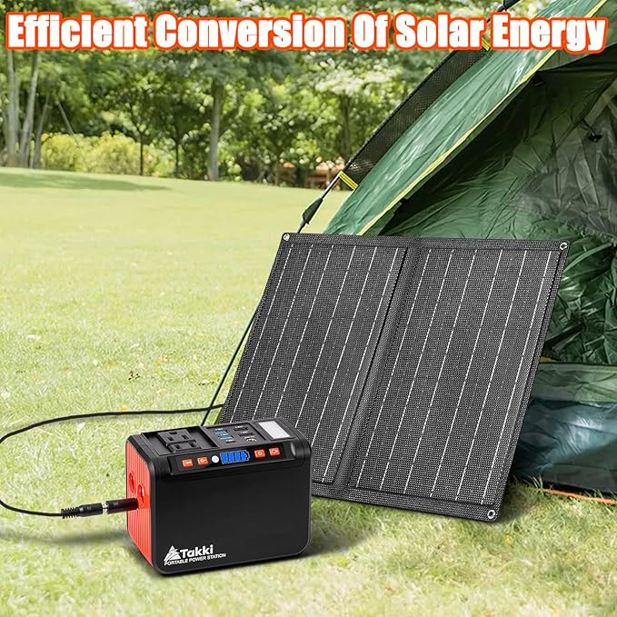 Takki 111Wh Portable Solar Generator Power Station with 21W Foldable Solar Panel, 120W Peak Solar
