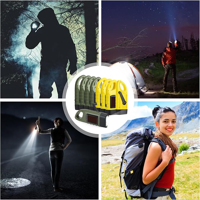 Leelosp 9 Pieces Hand Crank Flashlight Solar Powered Flashlight for Emergencies Dynamo Rechargeable