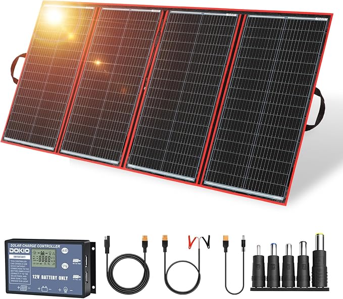 DOKIO 300W Portable Foldable Solar Panel Kit (20x38in, 15.3lb), with Separate Controller and Dual
