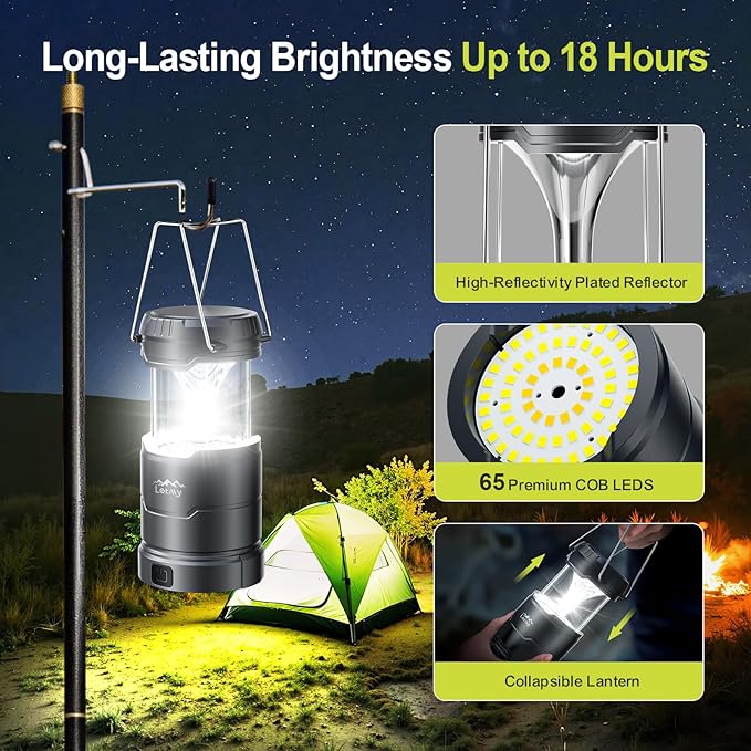 LETMY LED Camping Lantern for Power Outages, 3 Color Modes & Dimmable Battery Powered Lantern, IPX4