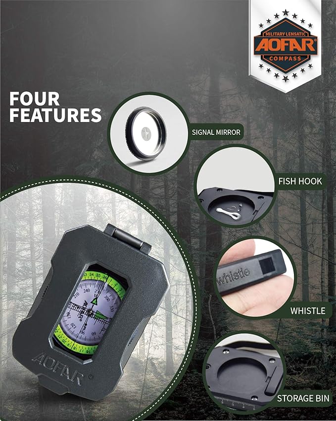AOFAR Lensatic Sighting Military Compass AF-4090, Aluminum Alloy Material is Lighter, Functional