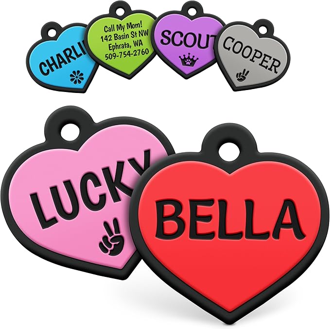 GoTags Silicone Dog Tags, Soundless Pet Tag, Personalized Silent Tag Engraved for Pets with Cute