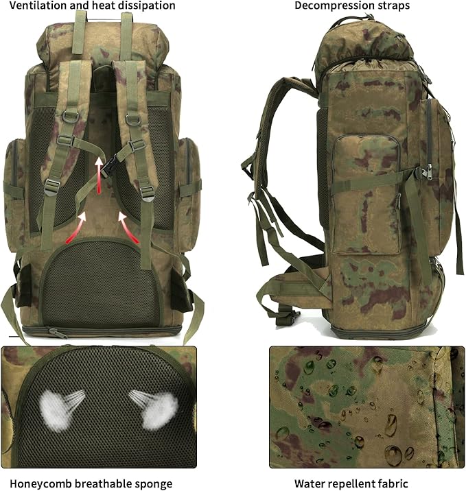 Hiking Backpack for Men 70L/100L Camping Backpack Military Rucksack Molle 3 Days Assault Pack for