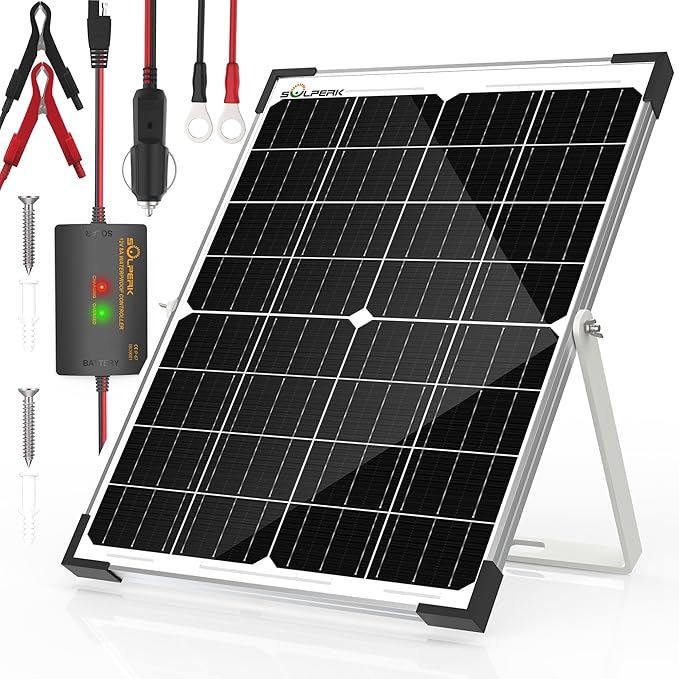 SOLPERK 25W 12V Solar Battery Charger, Waterpoof Solar Panel Kit with Energy Saving Controller for