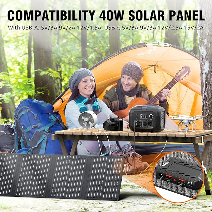 Solar Powered Generator 300W Peak/70400mAh, 260Wh Portable Power Station with Panels 40W Included