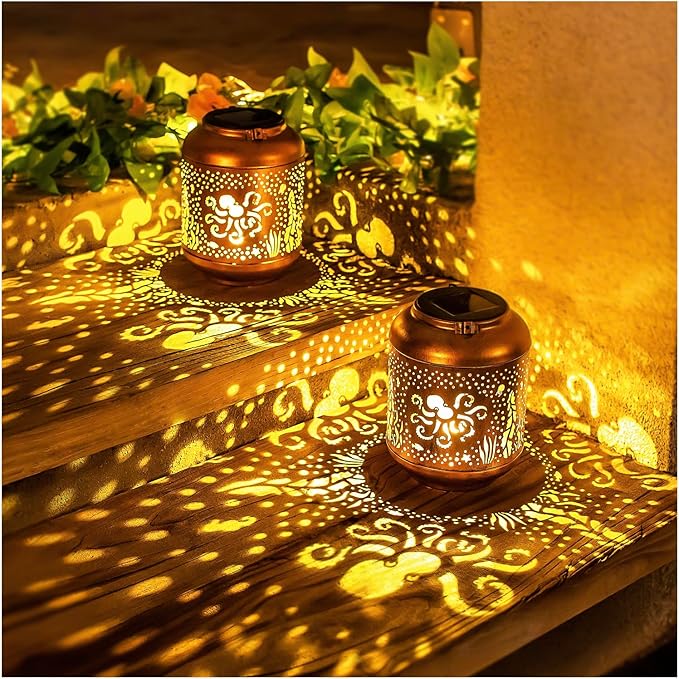 Octopus Solar Lanterns Outdoor Waterproof,Hanging Solar Lights Octopus Gifts for Women Men Metal