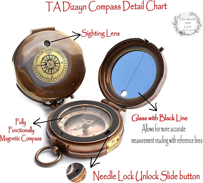 Trust in The Lord With All Your Heart - Proverbs 3:5-6 Quote Engraved Compass With Wooden Box