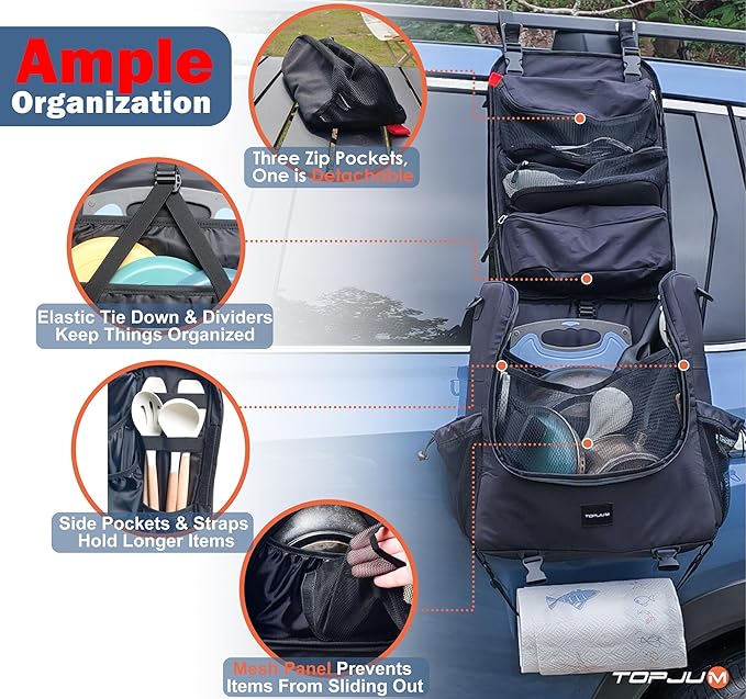 Camp Kitchen Organizer, Cooking Tools Storage Caddy Bag, Multi-Pockets, Paper Towel Holder