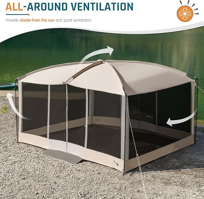 Screen House Tent 13x9ft Screen Room Mesh Gazebos w/ 2 Magnetic Doors, Included Projection Screen
