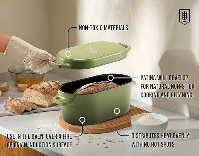 Kook Dutch Oven, for Bread Baking, Sourdough Loaf Pan, Dual Handles, Enameled Cast Iron, with