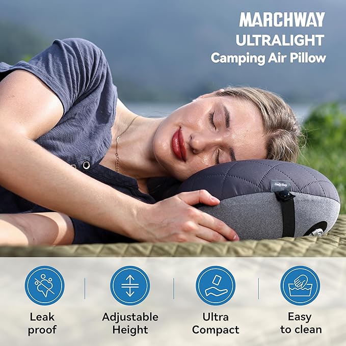 MARCHWAY Ultralight Inflatable Camping Pillow with Soft Washable Cover, Compact Compressible