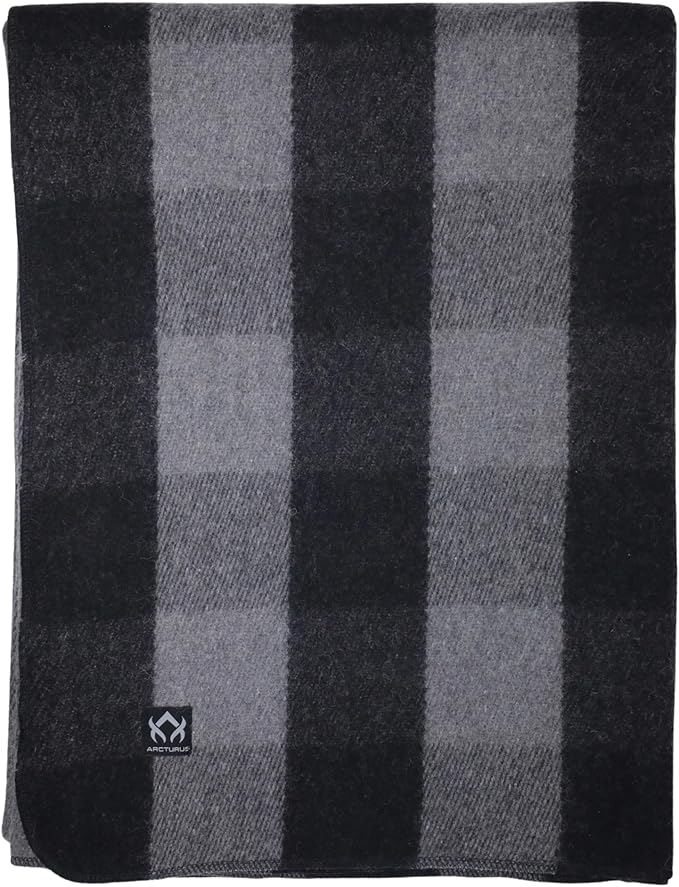 Arcturus Plaid Wool Blankets - 4.5lbs Warm, Heavy, Washable, Large | Great for Camping, Outdoors